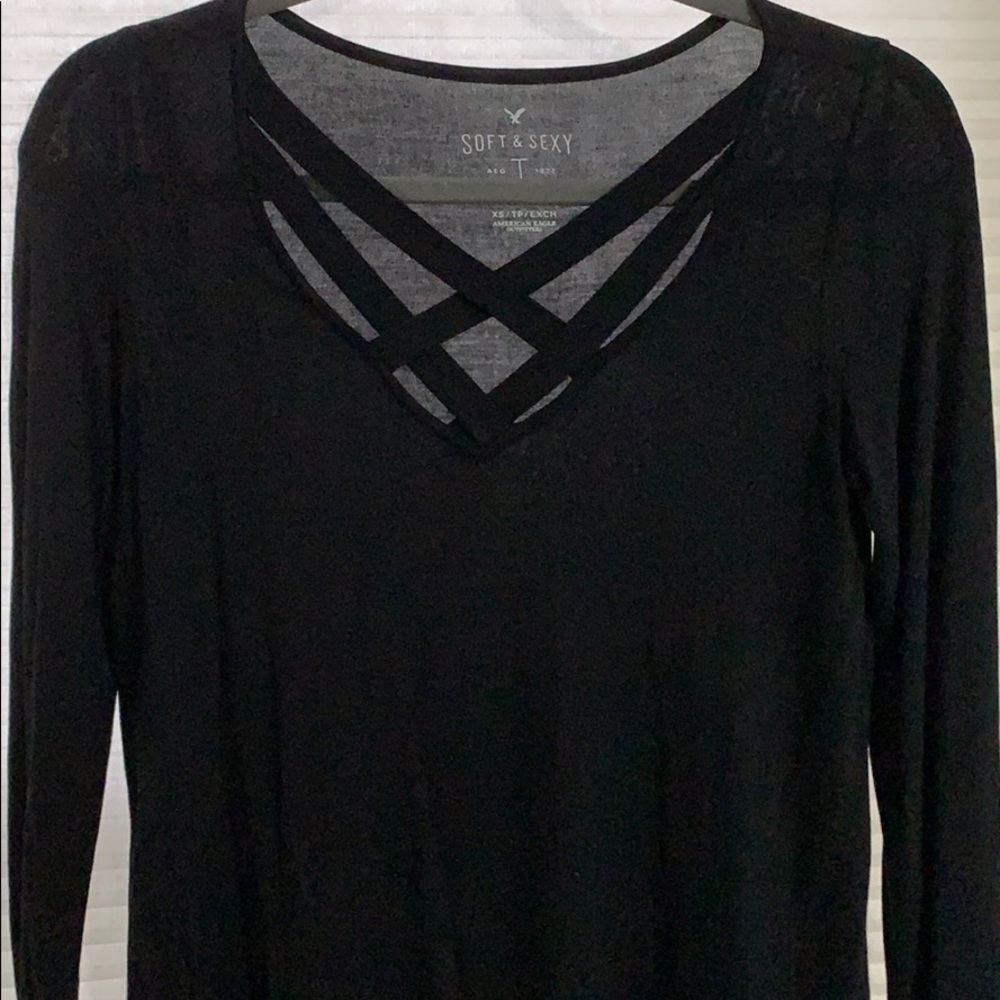American Eagle Black Long Sleeve Strapy Shirt